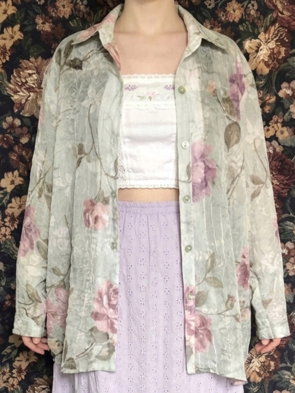 Vintage Cottagecore Sheer Floral Button Up Blouse from Pride & Joy - Size 18